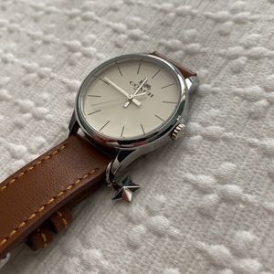 Coach watch - leather strap, silver face, star charm